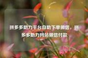 拼多多助力平台自助下单微信，拼多多助力网站微信付款