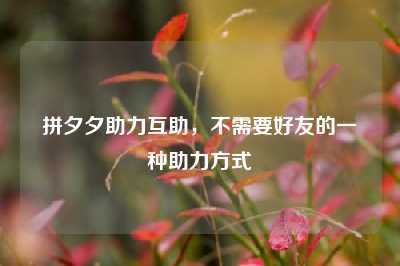 拼夕夕助力互助，不需要好友的一种助力方式