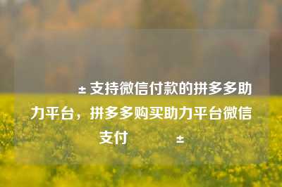 📱支持微信付款的拼多多助力平台，拼多多购买助力平台微信支付📱