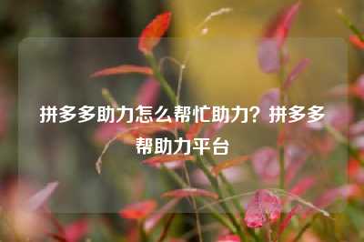 拼多多助力怎么帮忙助力?拼多多帮助力平台