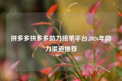 拼多多拼多多助力接单平台,2026年助力渠道推荐